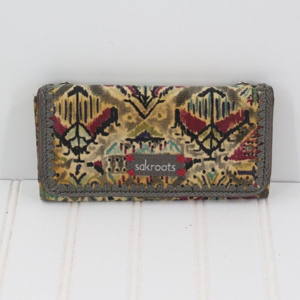 Sakroots Womens Coated Canvas Boho Fold Over Wallet Ikat Print